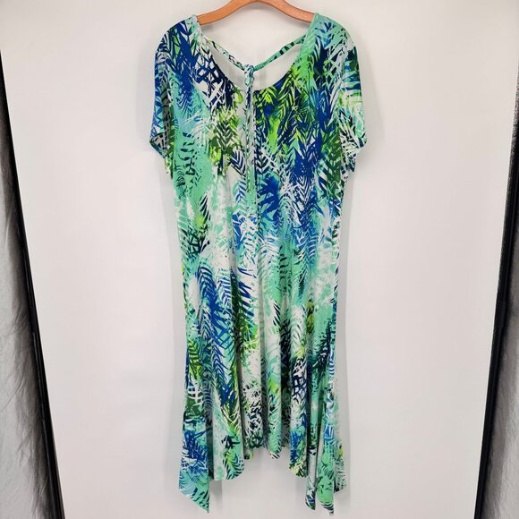 Chicos 3 Womens  Blue Tropical  Short Sleeve Asymmetrical Midi Dress Size XL - Picture 9 of 14